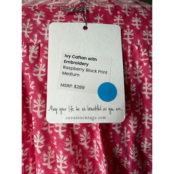 Ex Voto Ivy Caftan Midi Raspberry Block Print Embroidered Rope Belt NWT Medium - Picture 11 of 15